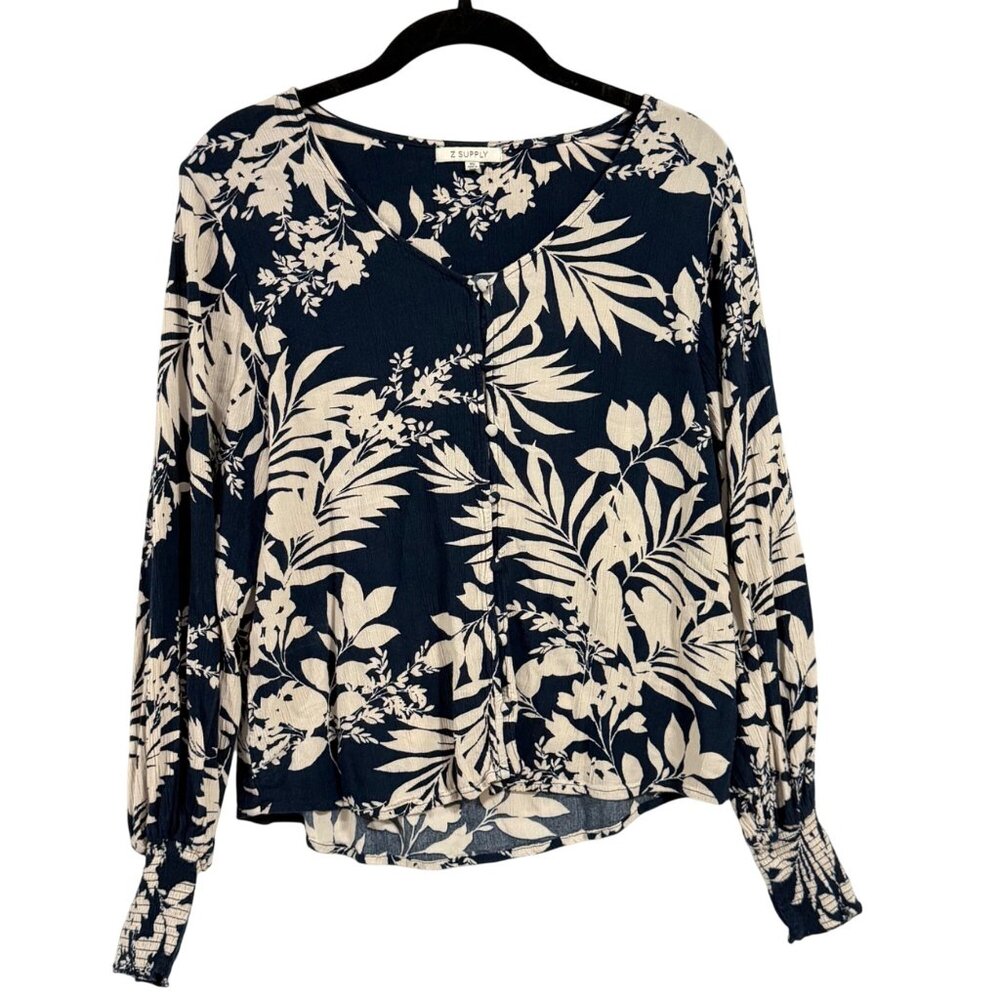 Z Supply Tropical Floral Blue White‎ Blouse Size XS